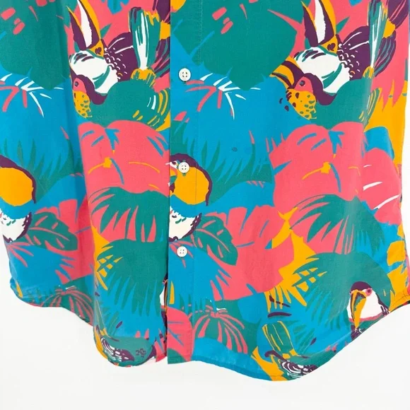 BONOBOS Coral Toucan Tropics Riviera Short Sleeve Button Down Shirt Blue Size M - Picture 6 of 11
